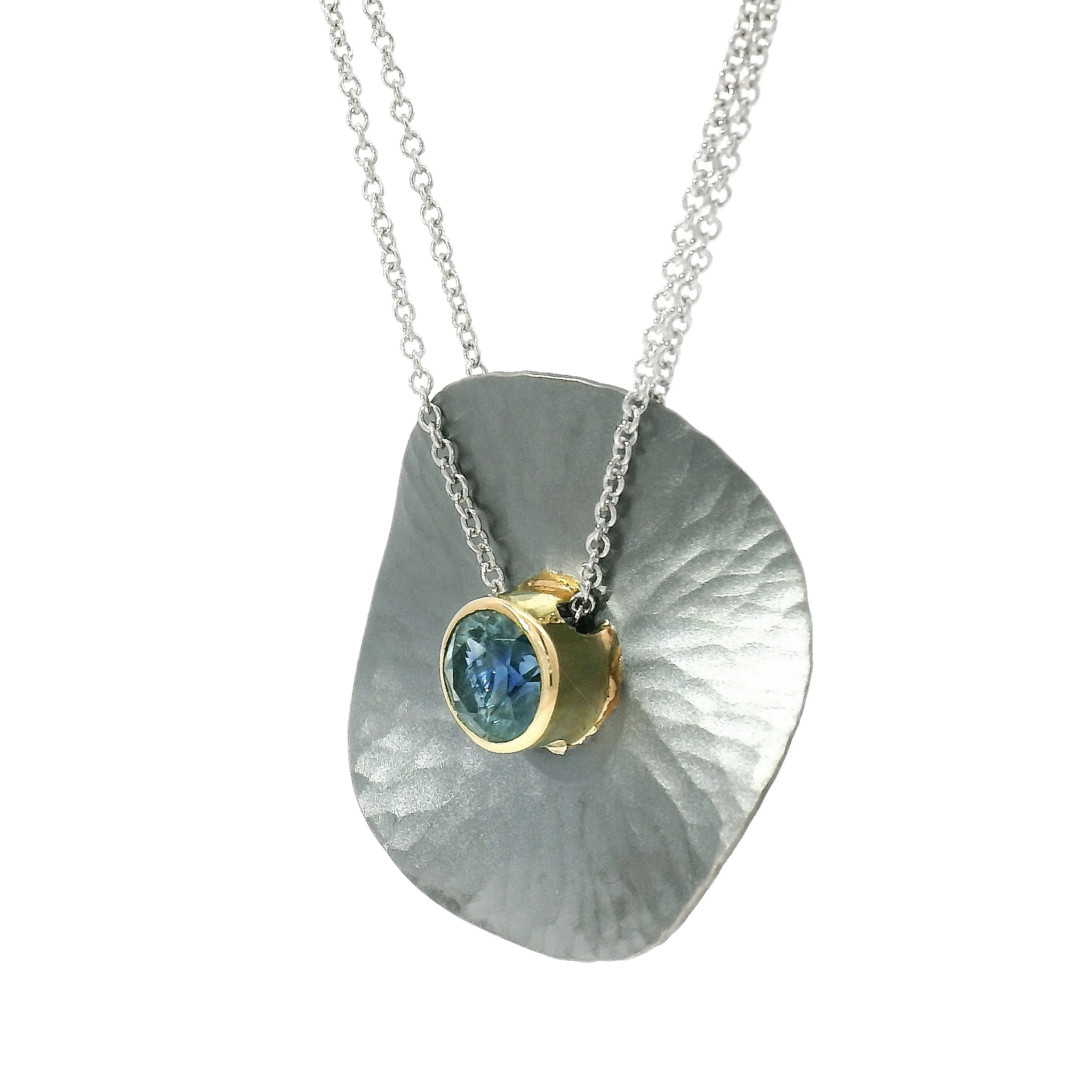 Montana Sapphire, Sterling Silver & Yellow Gold Necklace - "Oasis" - Image 3