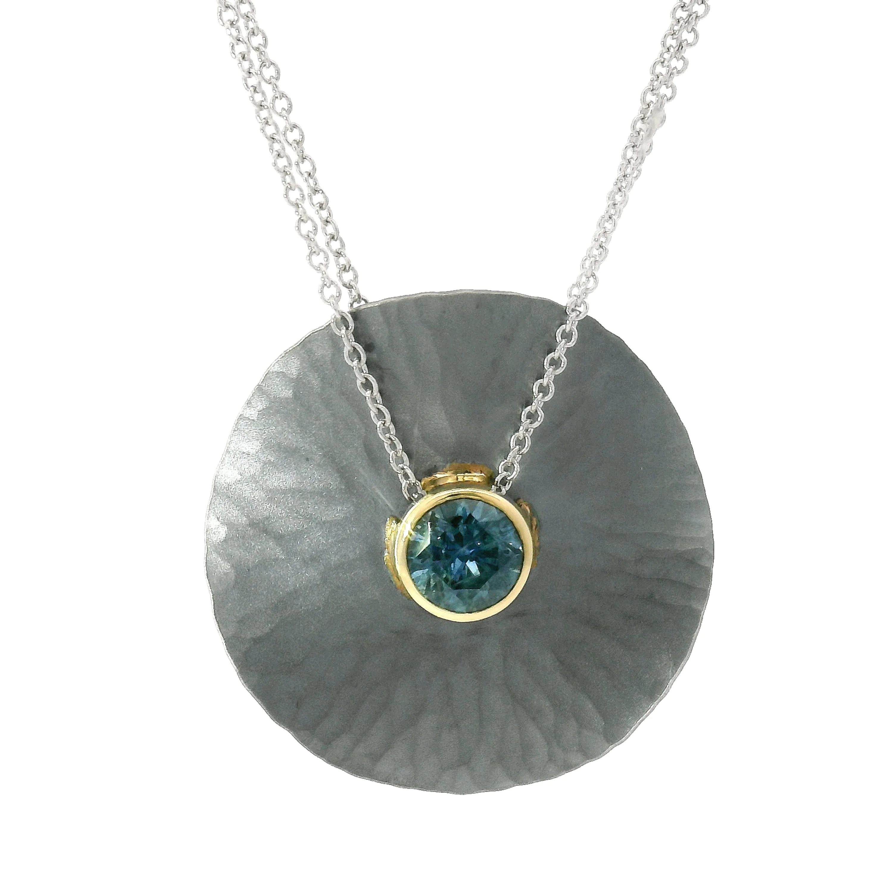 Montana Sapphire, Sterling Silver & Yellow Gold Necklace - "Oasis" - Image 4