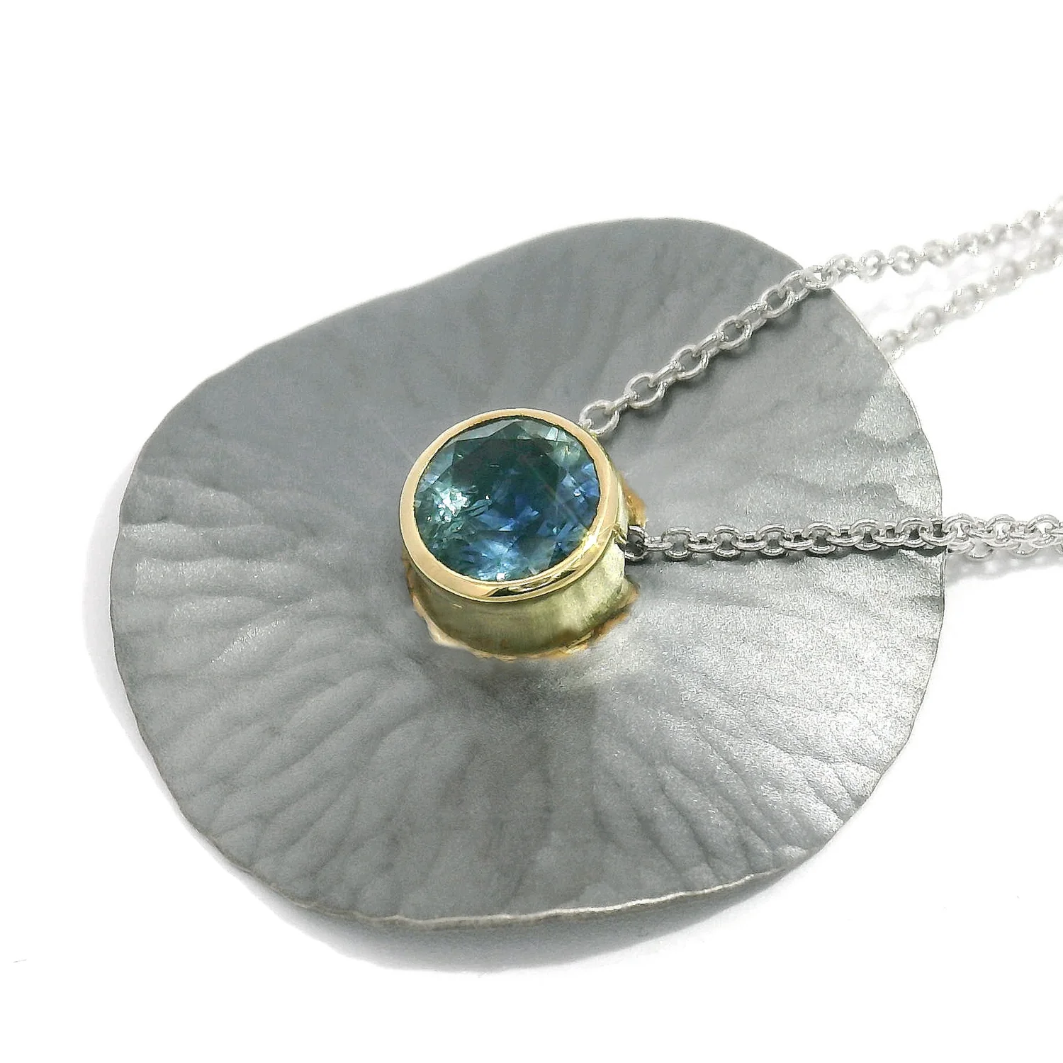 Montana Sapphire, Sterling Silver & Yellow Gold Necklace - "Oasis" - Image 5