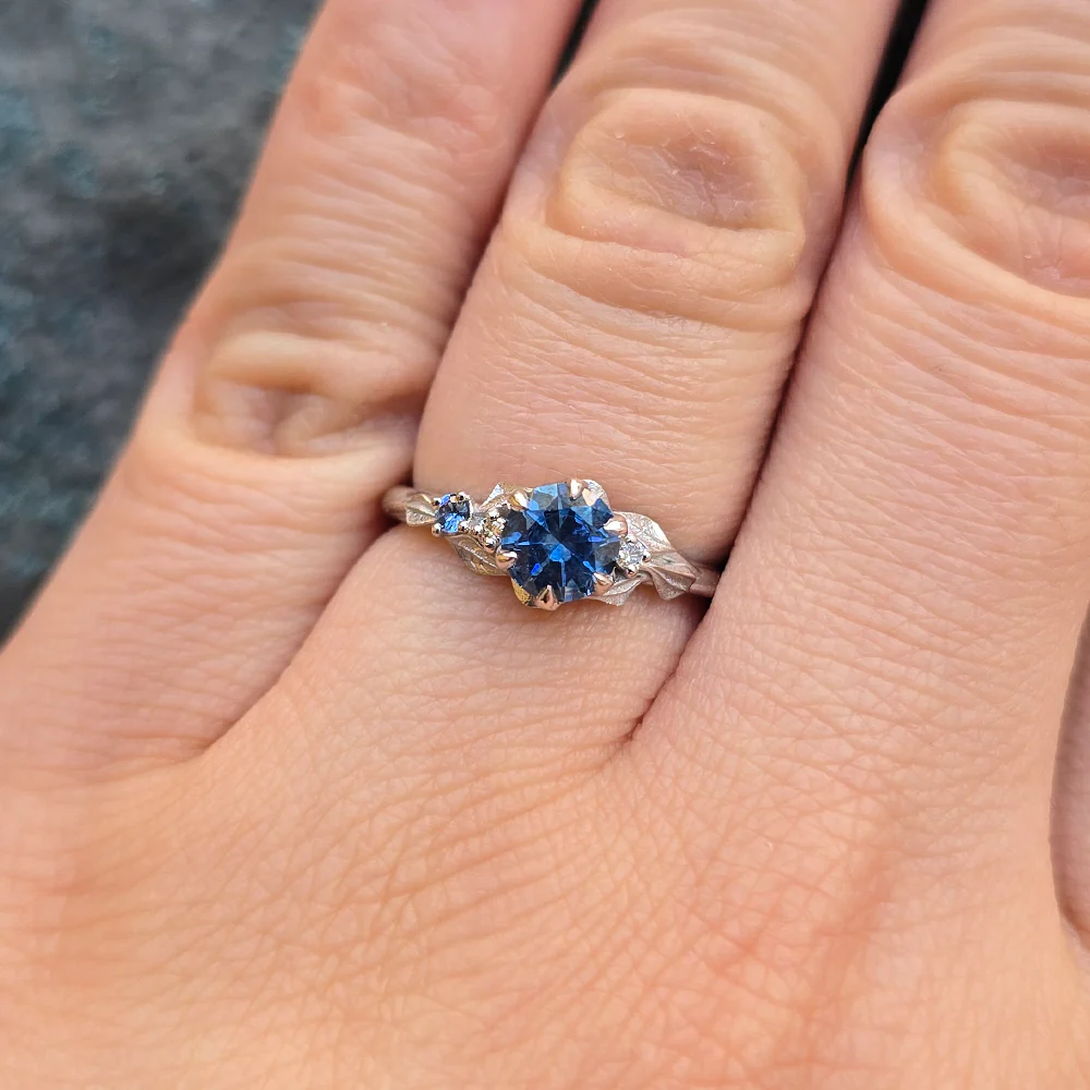 Montana Sapphire, Yogo Sapphire & Diamond Ring - "Larkspur" - Image 9
