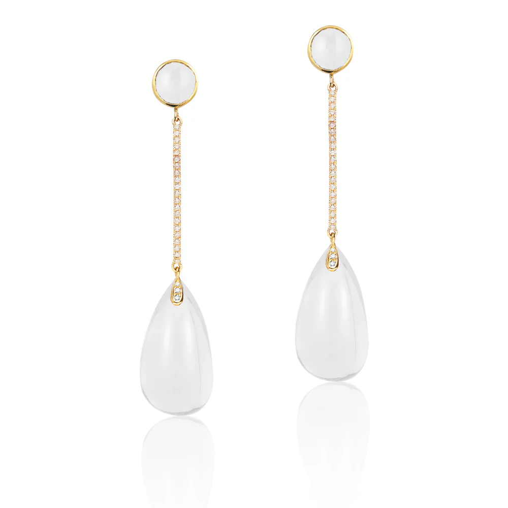 Moon Quartz & Diamond Drop Earrings - "Silhouette"