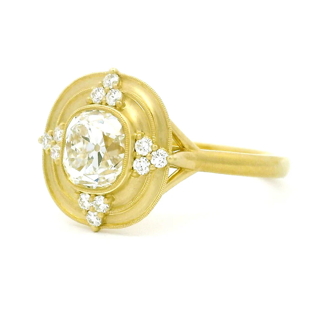 Old Mine Cut Diamond Engagement Ring - "Thea Halo" - Image 3