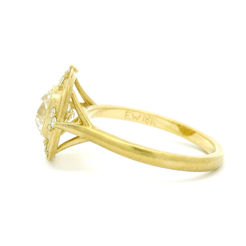 Old Mine Cut Diamond Engagement Ring - "Thea Halo" - Image 4