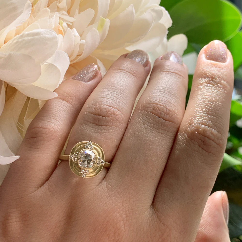 Old Mine Cut Diamond Engagement Ring - "Thea Halo" - Image 6