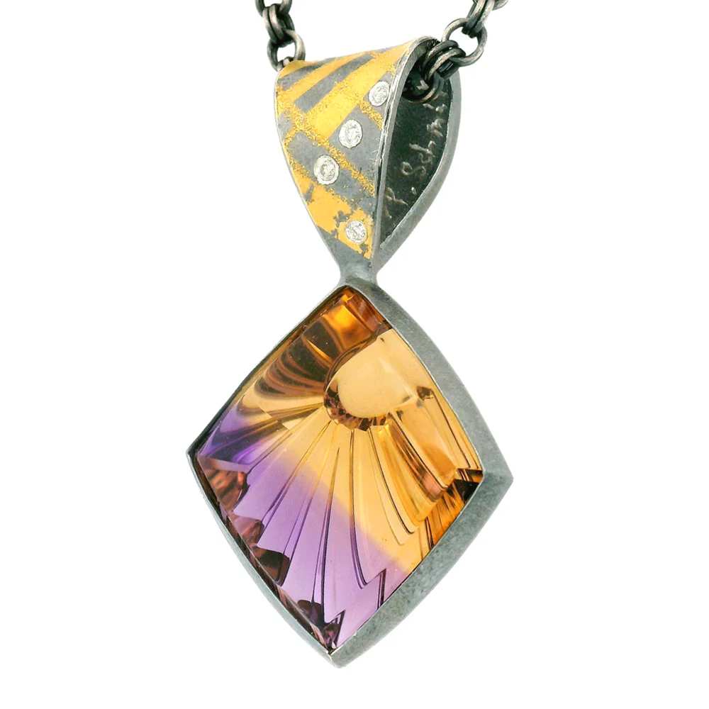 One-of-a-kind Ametrine, Gold & Sterling Silver Pendant - "Sunray" - Image 4