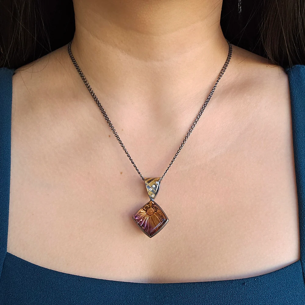 One-of-a-kind Ametrine, Gold & Sterling Silver Pendant - "Sunray" - Image 5