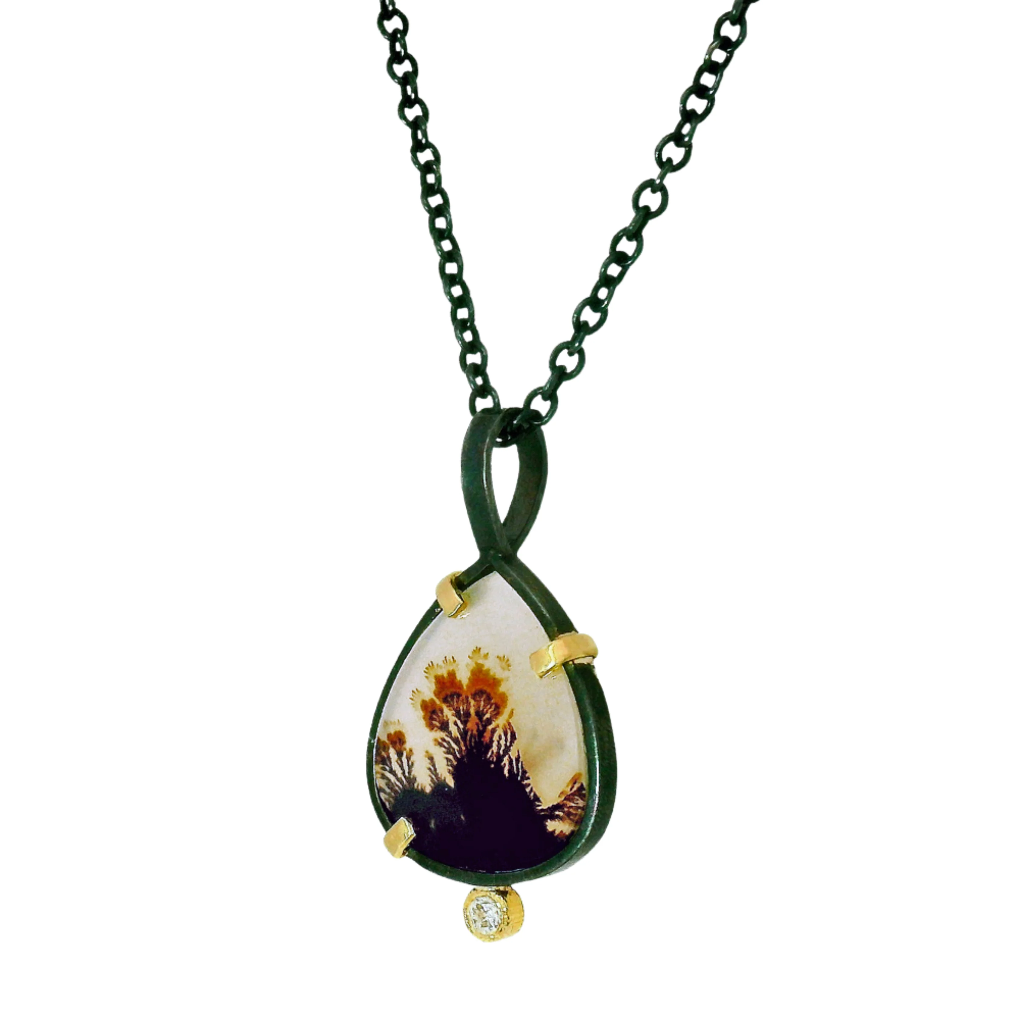 One-of-a-Kind Dendritic Agate & Diamond Necklace - "Desert Rose" - Image 2