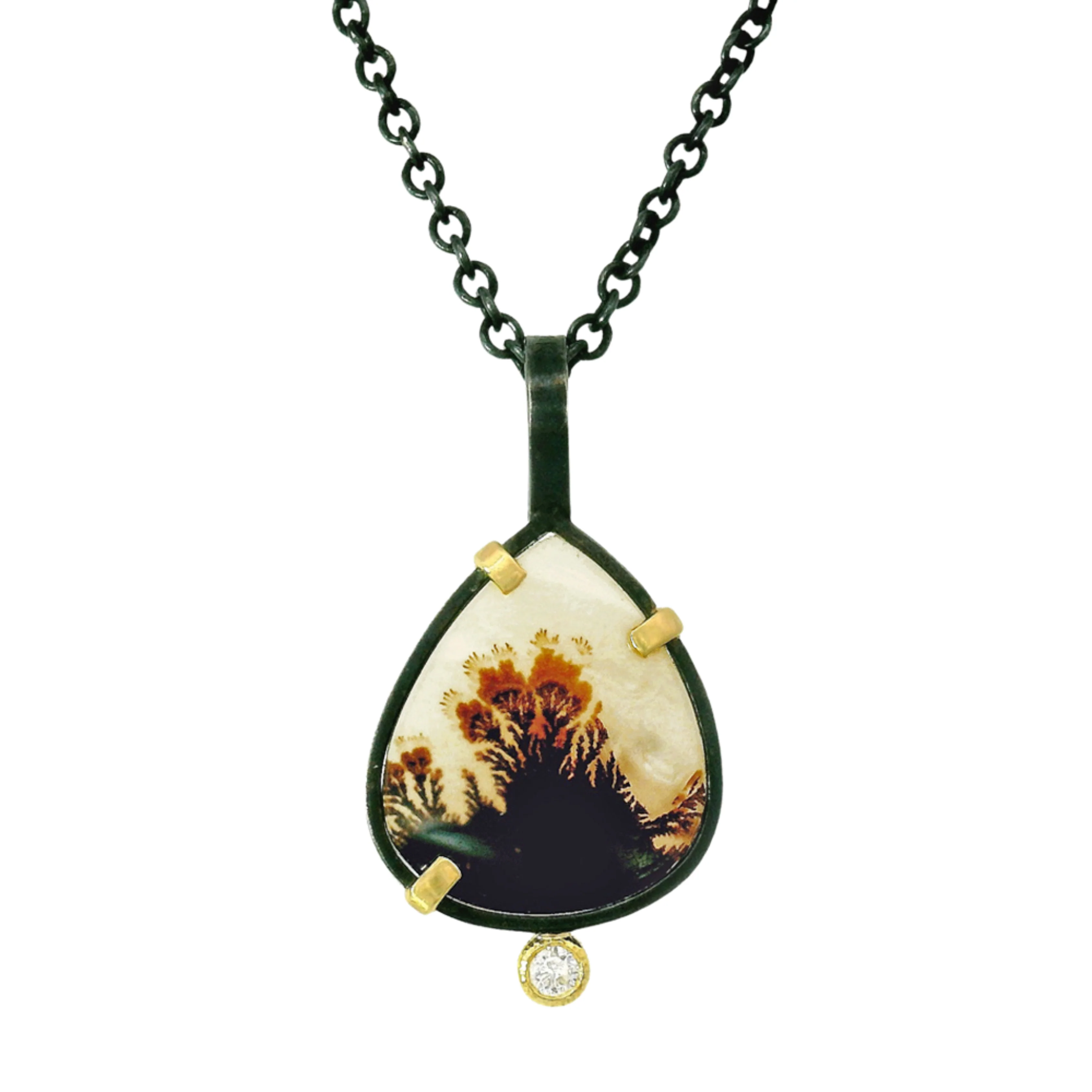 One-of-a-Kind Dendritic Agate & Diamond Necklace - "Desert Rose" - Image 3