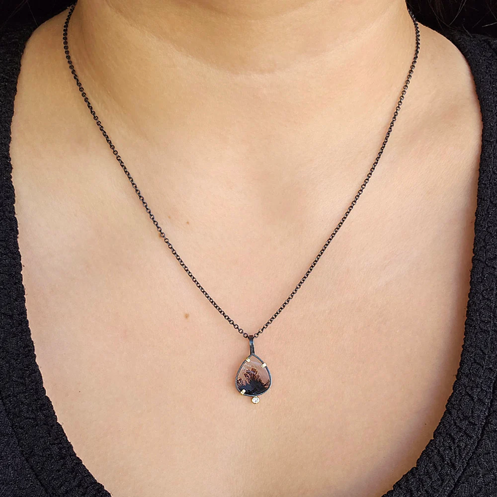 One-of-a-Kind Dendritic Agate & Diamond Necklace - "Desert Rose" - Image 4