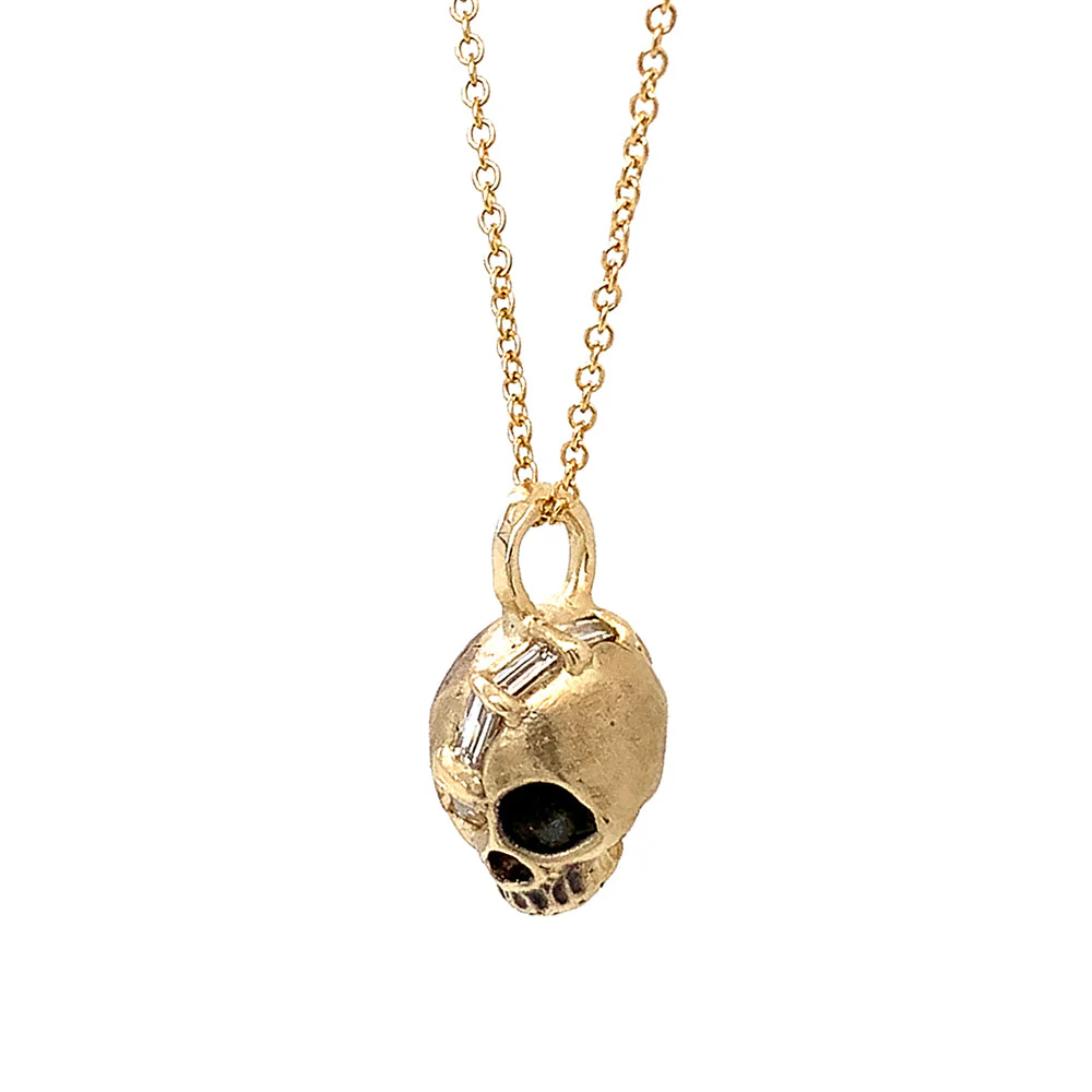 One-of-a-Kind Diamond & Yellow Gold Skull Pendant - "El Crá­neo" - Image 3