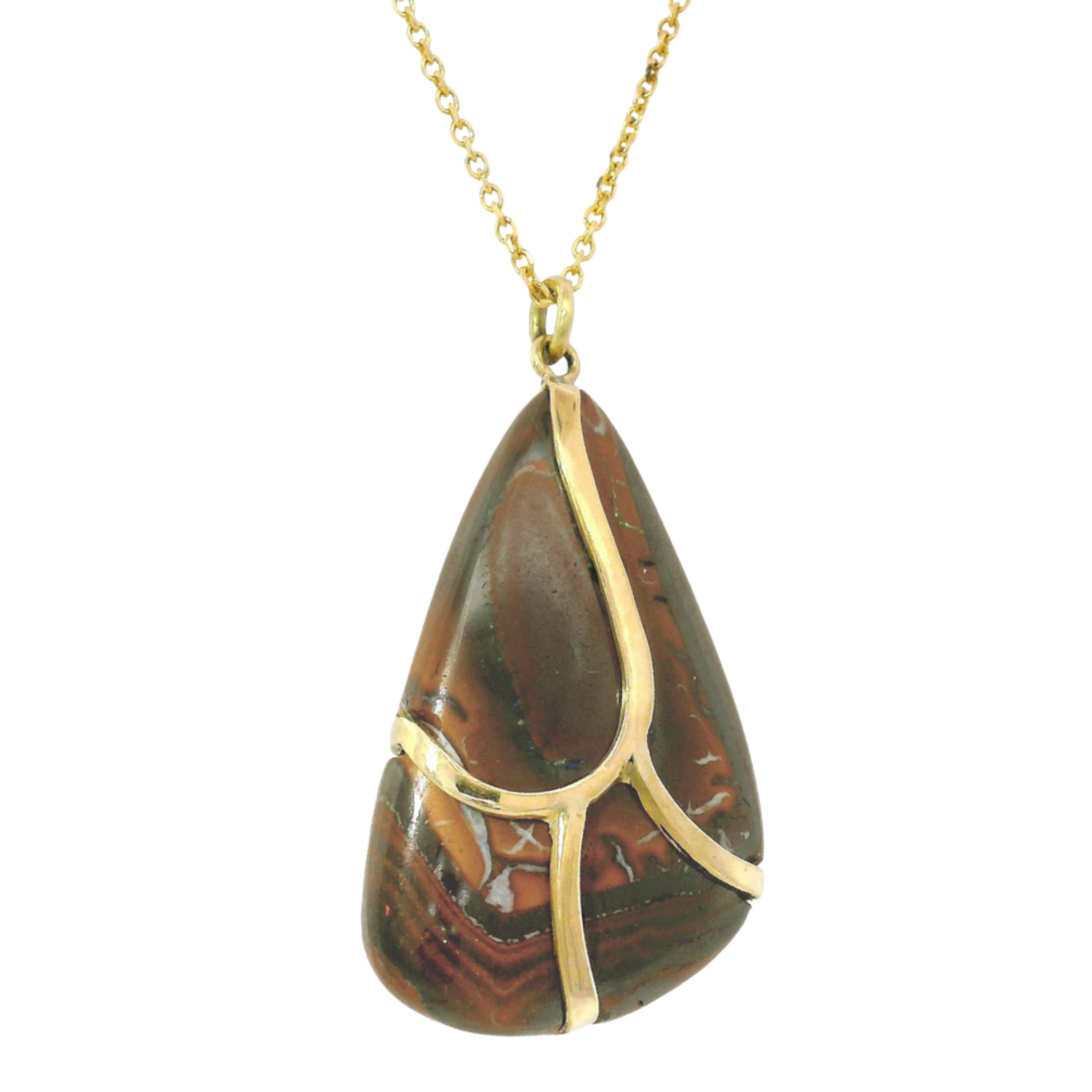 One-of-a-Kind Koroit Nut Opal & Gold Necklace - "Butterfly Wing" - Image 3