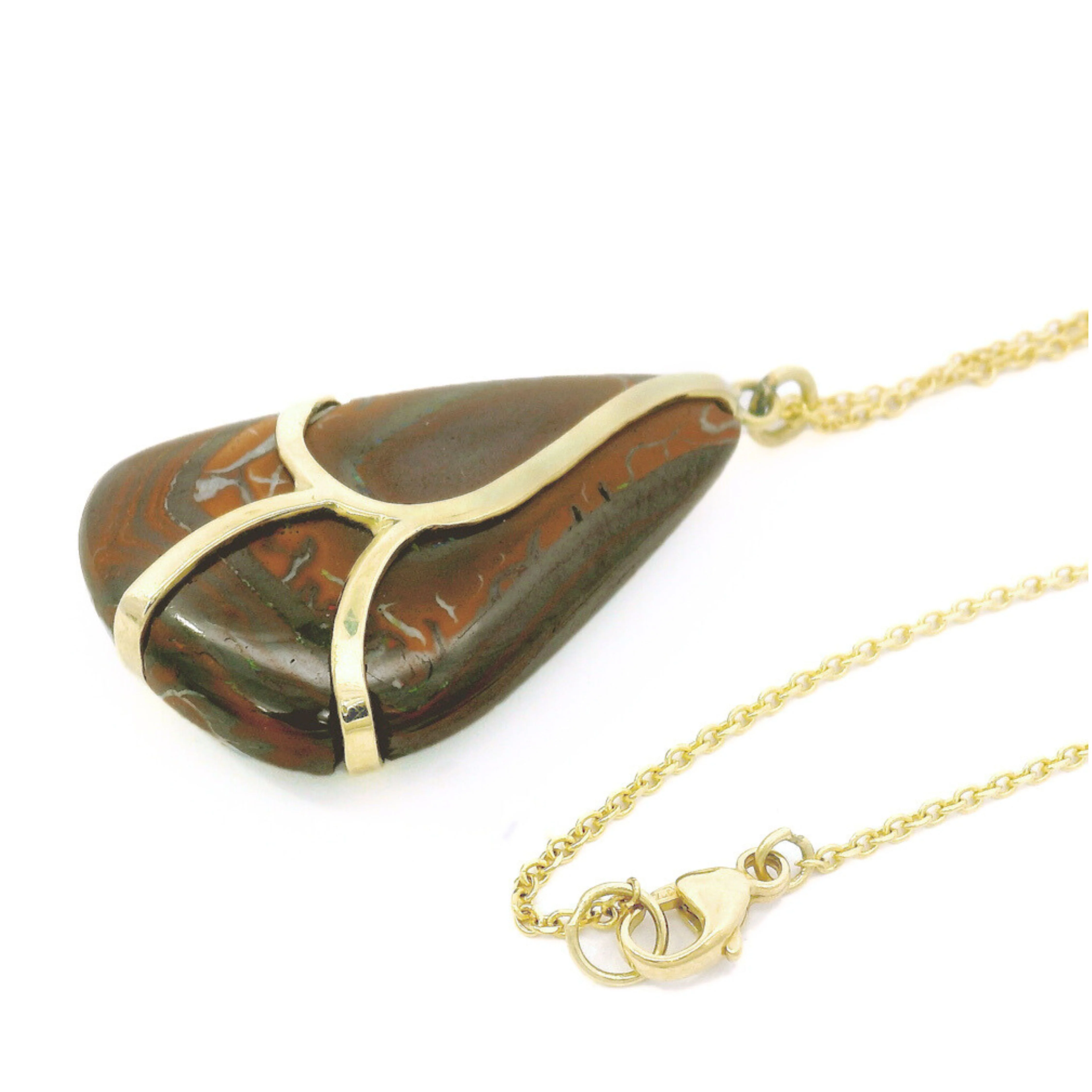One-of-a-Kind Koroit Nut Opal & Gold Necklace - "Butterfly Wing" - Image 4