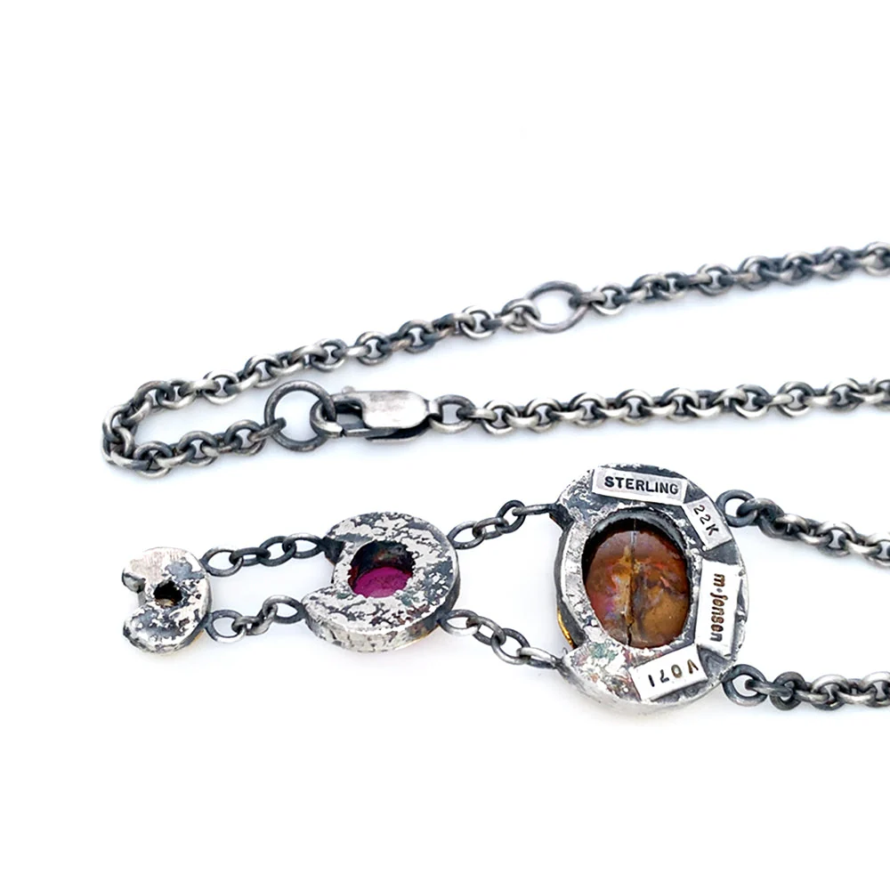 One-of-a-Kind Koroit Opal & Pink Montana Sapphire Cabochon Necklace - "Trapeze" - Image 4