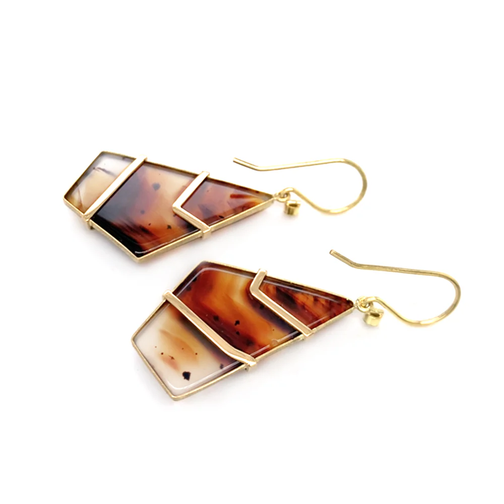 One-of-a-Kind Montana Agate & Diamond Earrings - "Canyon Edge" - Image 2