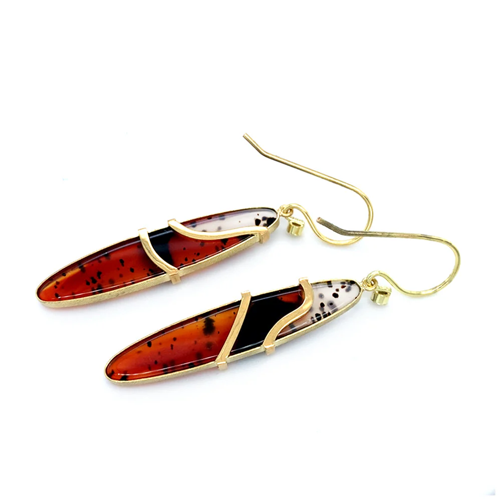 One-of-a-Kind Montana Agate & Diamond Earrings - "Iron Ridge" - Image 2