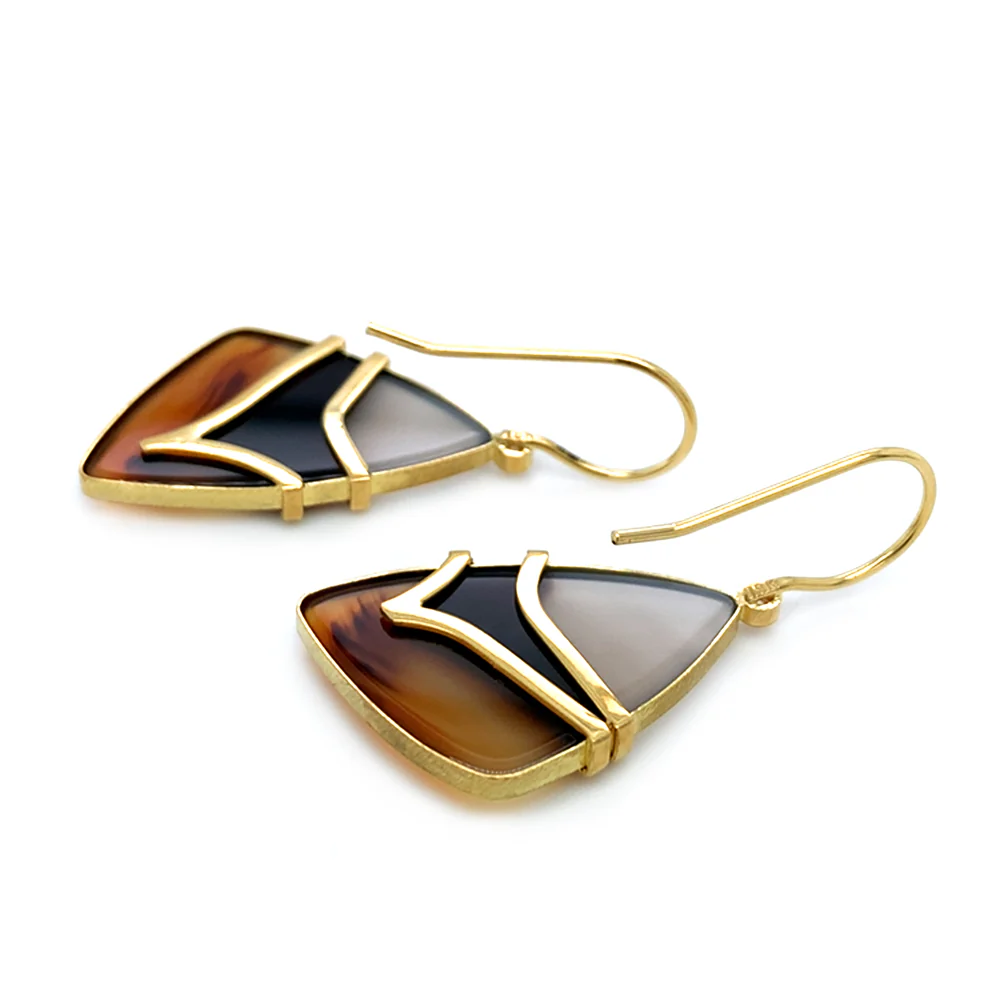One-of-a-Kind Montana Agate & Diamond Earrings - "Layered Beauty" - Image 2