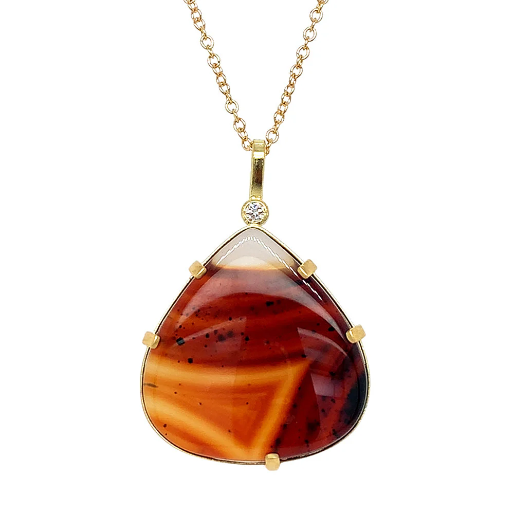 One-of-a-Kind Montana Agate & Diamond Necklace - "Lava Lake" - Image 2