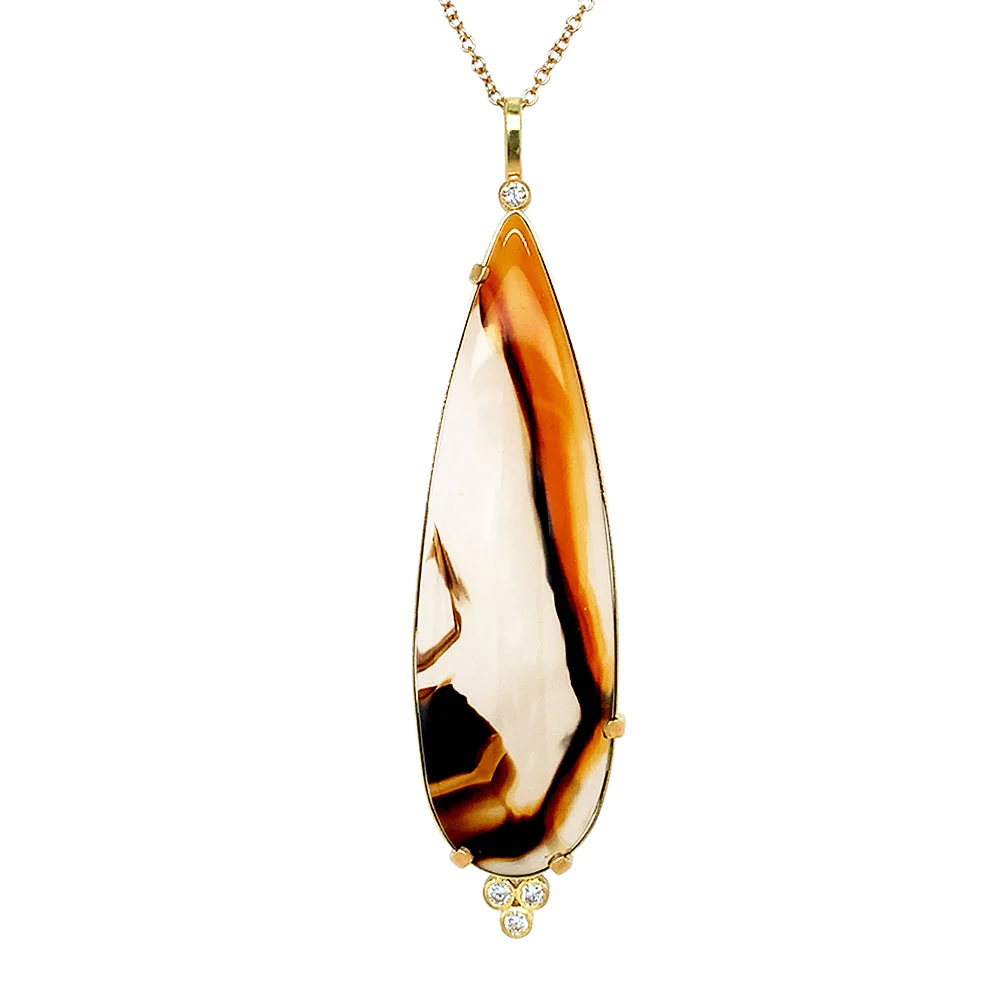 One-of-a-Kind Montana Agate & Diamond Necklace - "Yellowstone" - Image 2