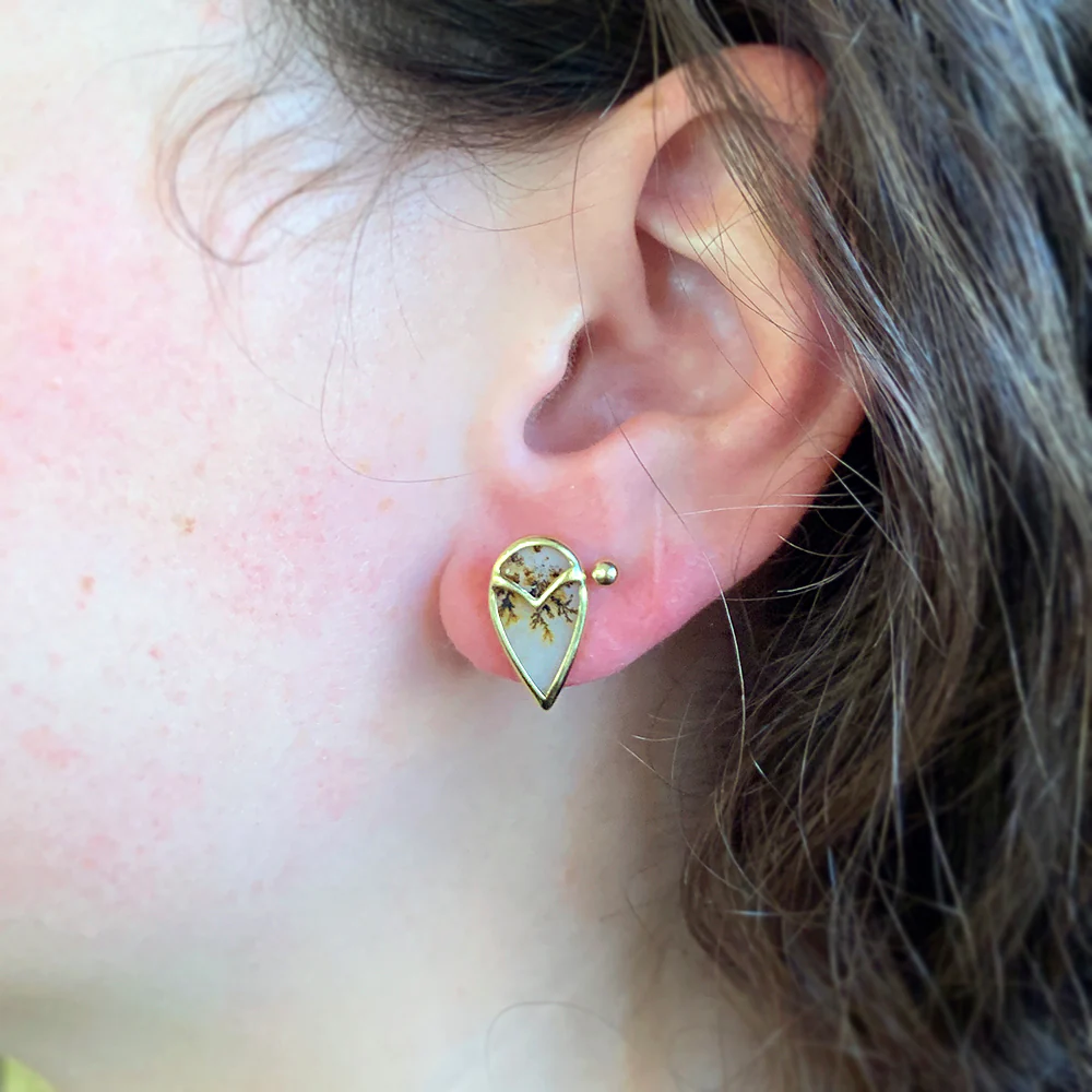One-of-a-Kind Montana Agate Stud Earrings - "Owl" - Image 3