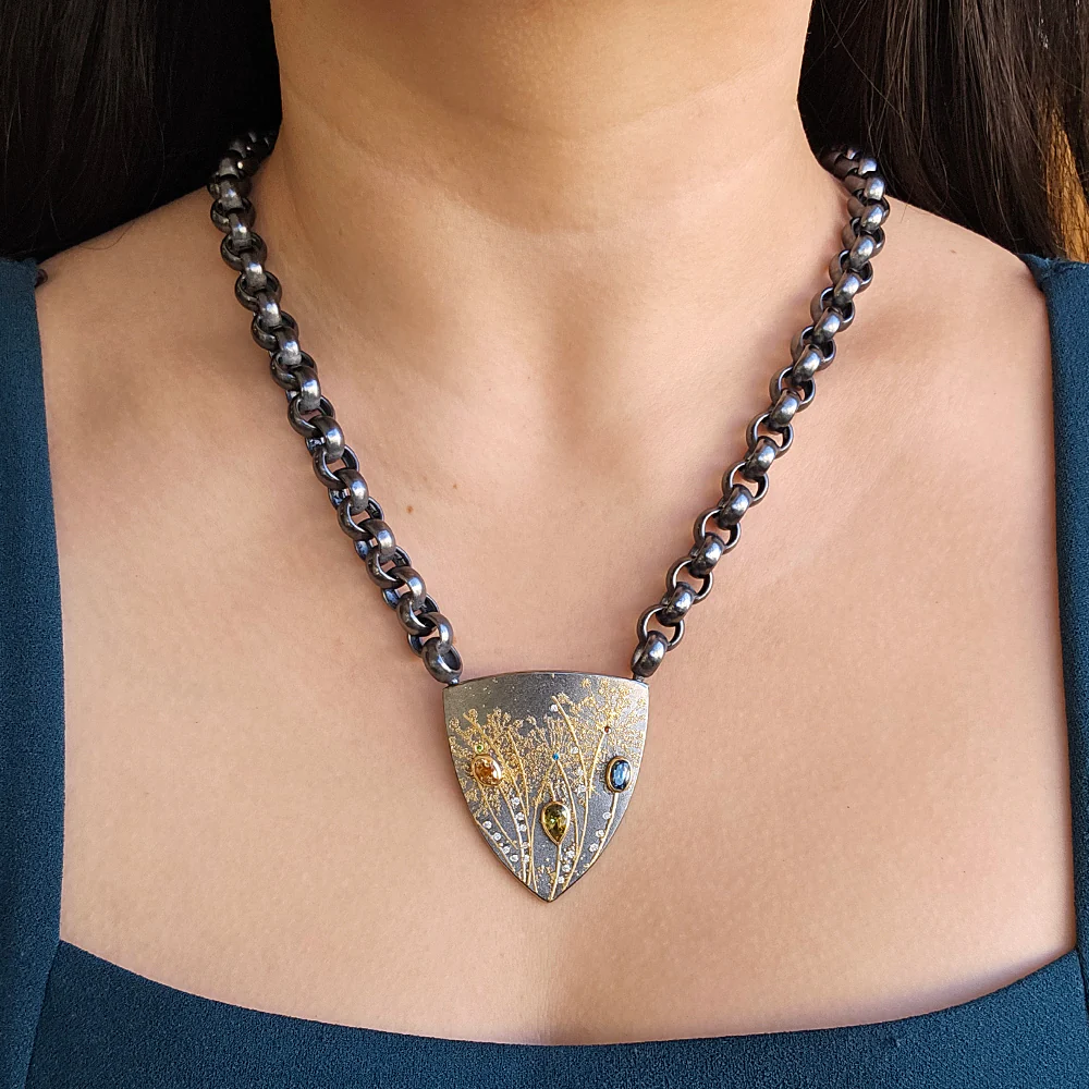 One-of-a-Kind Montana Sapphire, Sterling Silver & Gold Vario Pendant - "Freyja" - Image 2