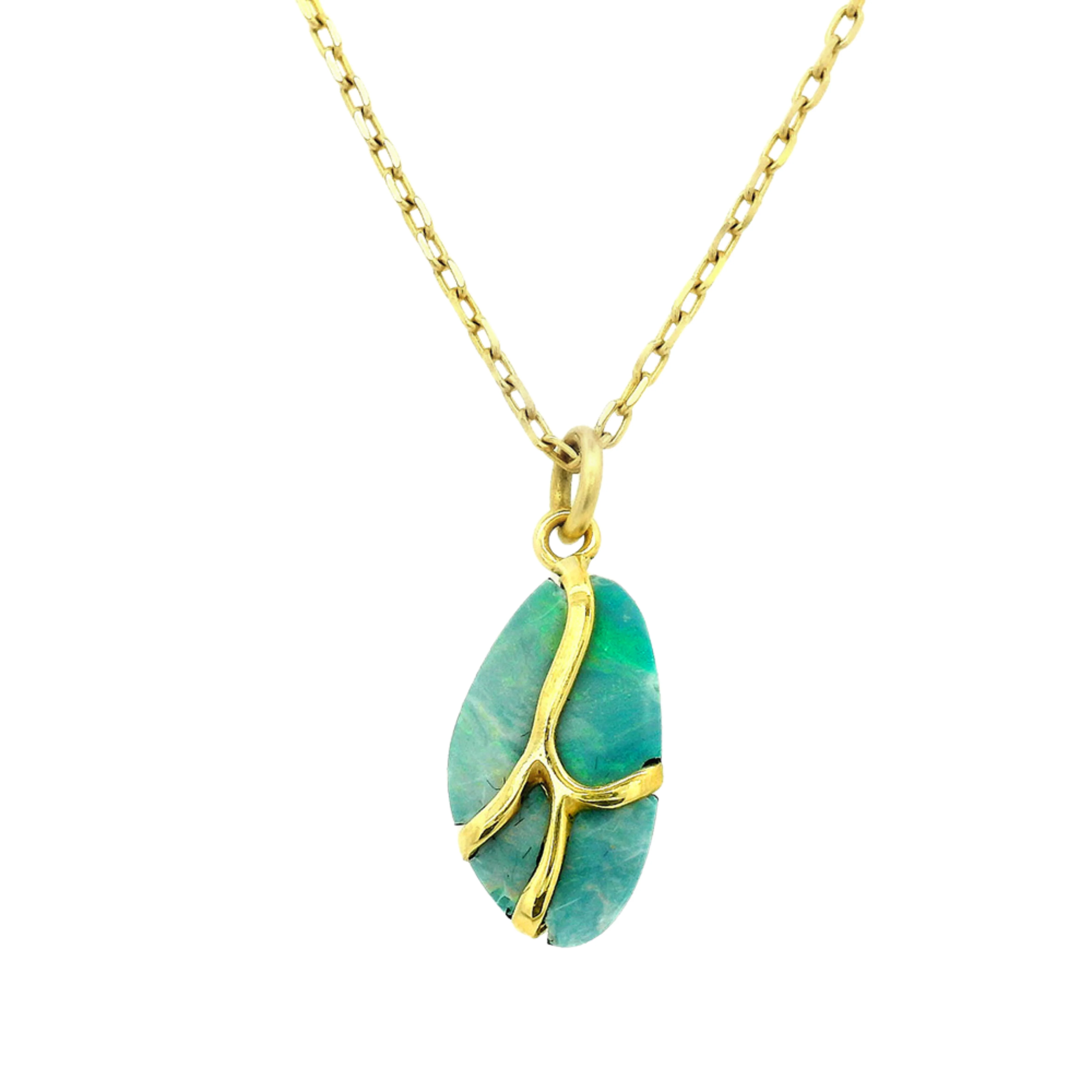One-of-a-Kind Opal & Yellow Gold Necklace - "Butterfly" - Image 3