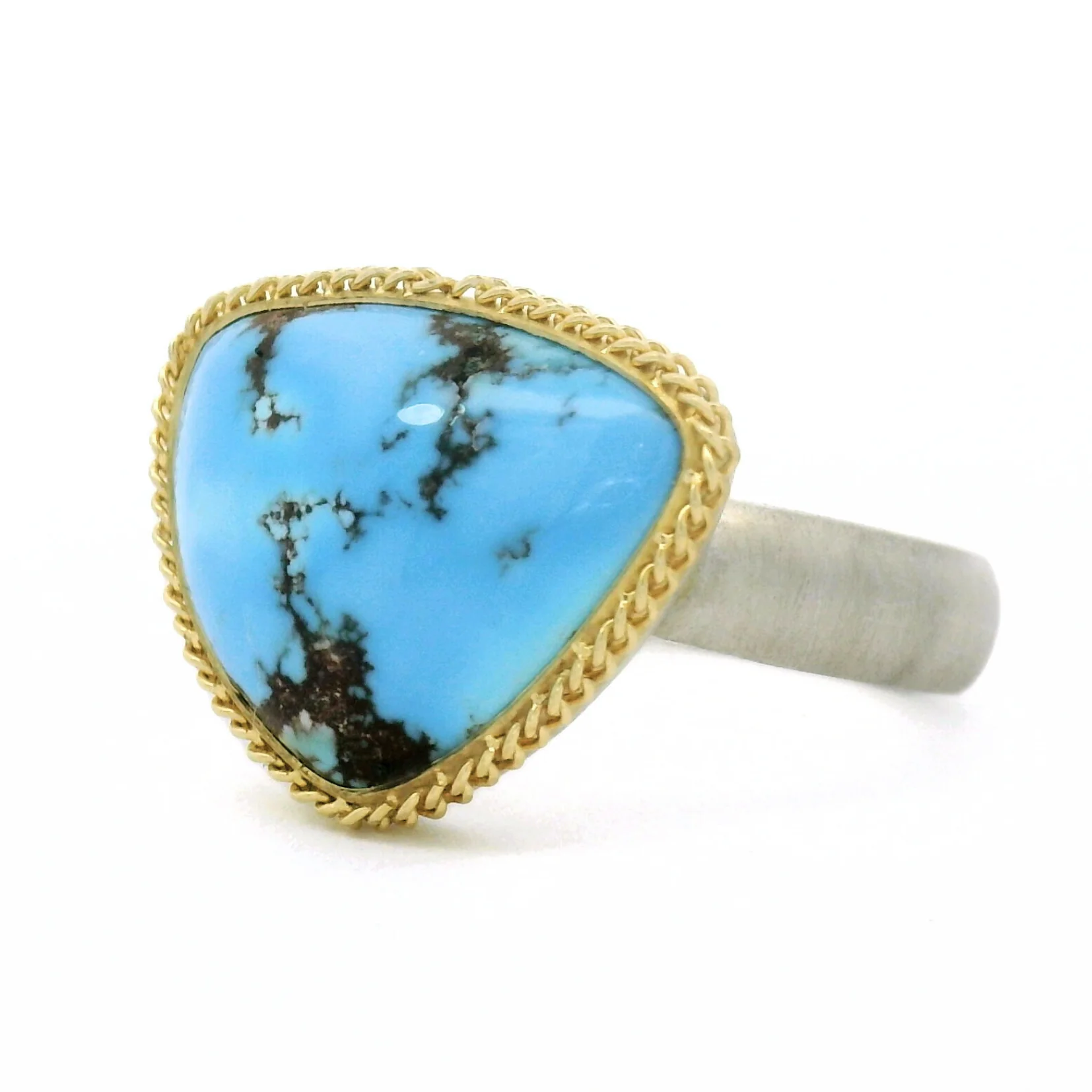 Turquoise, Gold & Silver Ring- "Tibetan Skies" - Image 3