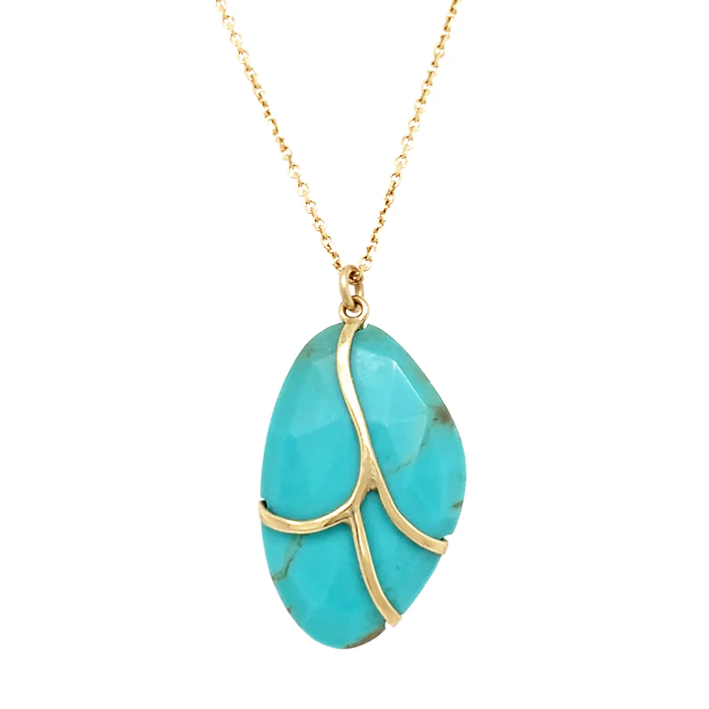 One-of-a-Kind Turquoise & Gold Necklace - "Butterfly Wing" - Image 3
