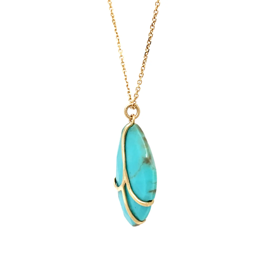 One-of-a-Kind Turquoise & Gold Necklace - "Butterfly Wing" - Image 4
