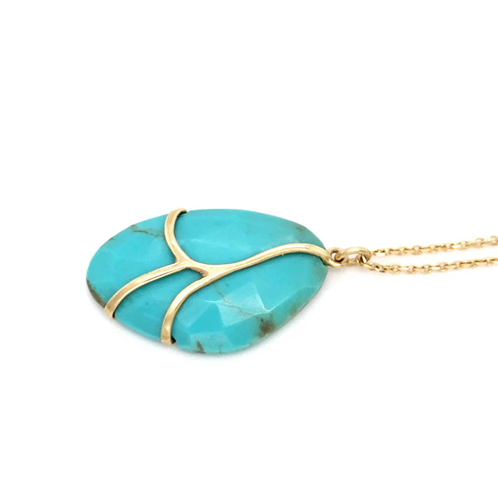 One-of-a-Kind Turquoise & Gold Necklace - "Butterfly Wing" - Image 5