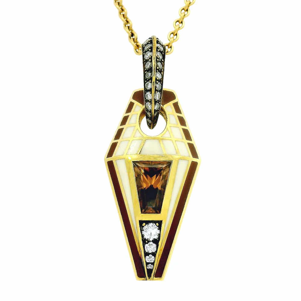 One-of-a-Kind Cognac Zircon & Enamel Pendant - "Pharoah" - Image 2