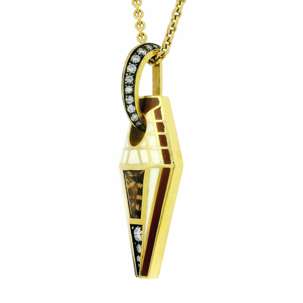 One-of-a-Kind Cognac Zircon & Enamel Pendant - "Pharoah" - Image 3