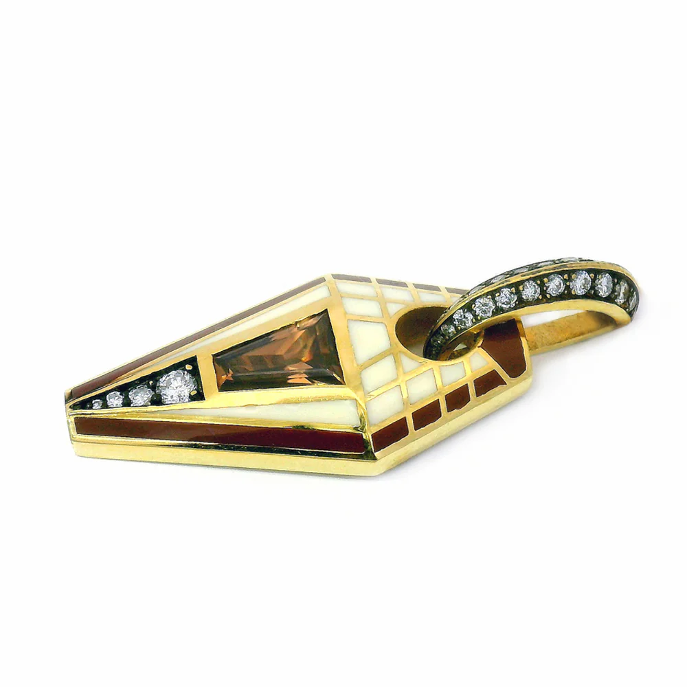 One-of-a-Kind Cognac Zircon & Enamel Pendant - "Pharoah" - Image 4
