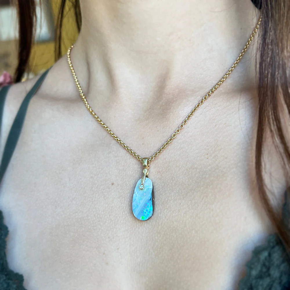 Opal, Diamond & Yellow Gold Pendant - "Sticks & Stones" - Image 2