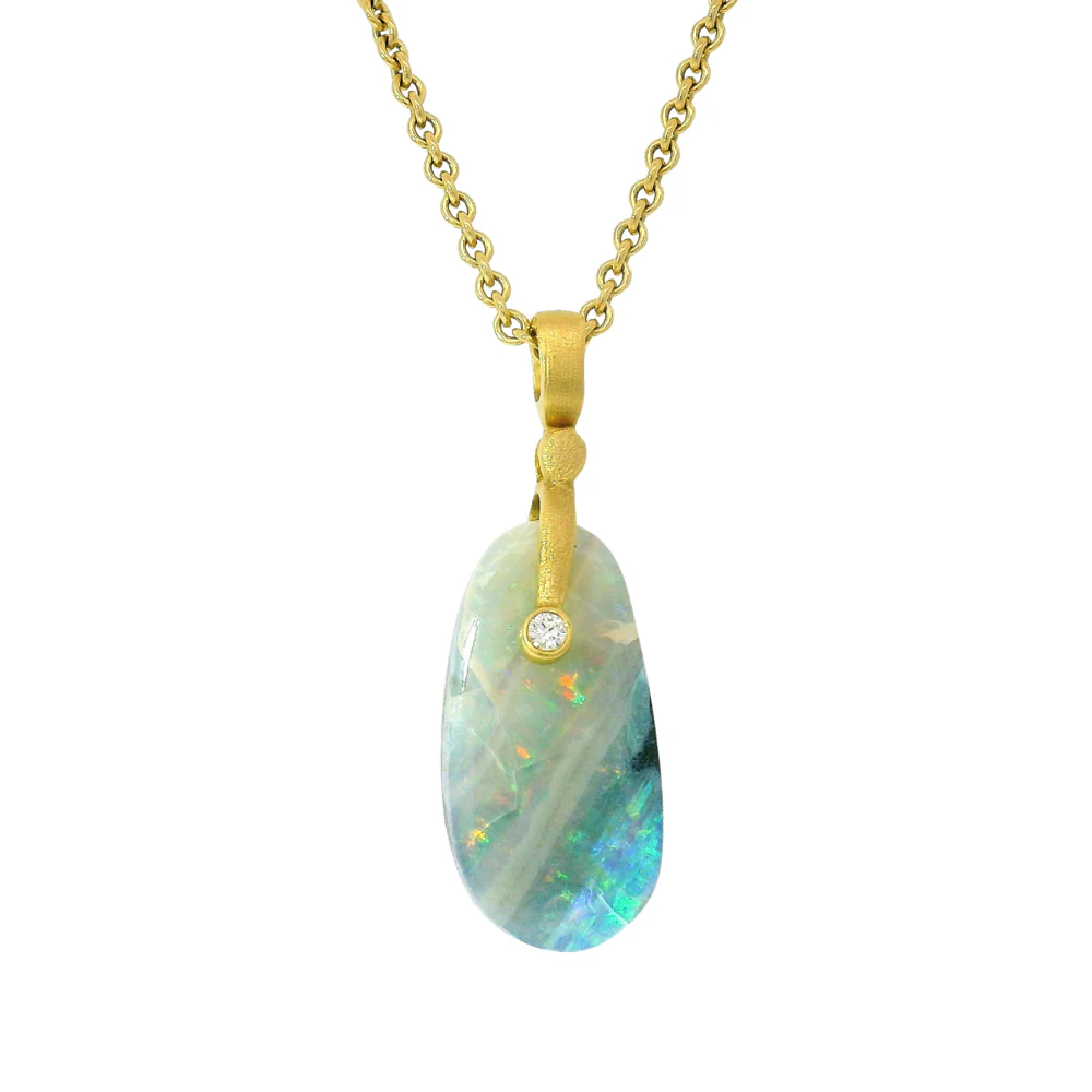 Opal, Diamond & Yellow Gold Pendant - "Sticks & Stones" - Image 3