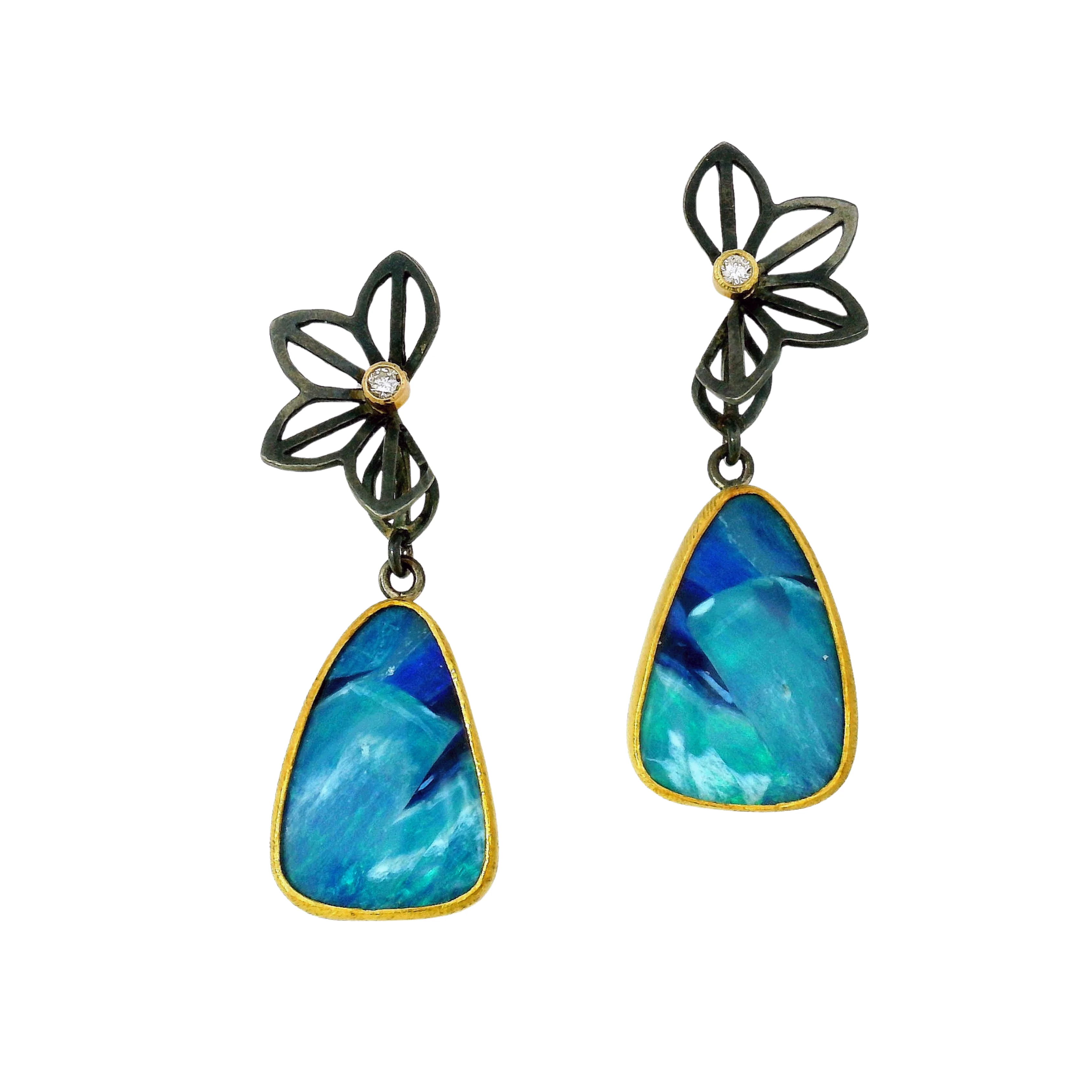 Australian Opal & Diamond Drop Earrings - "Petite Anise"