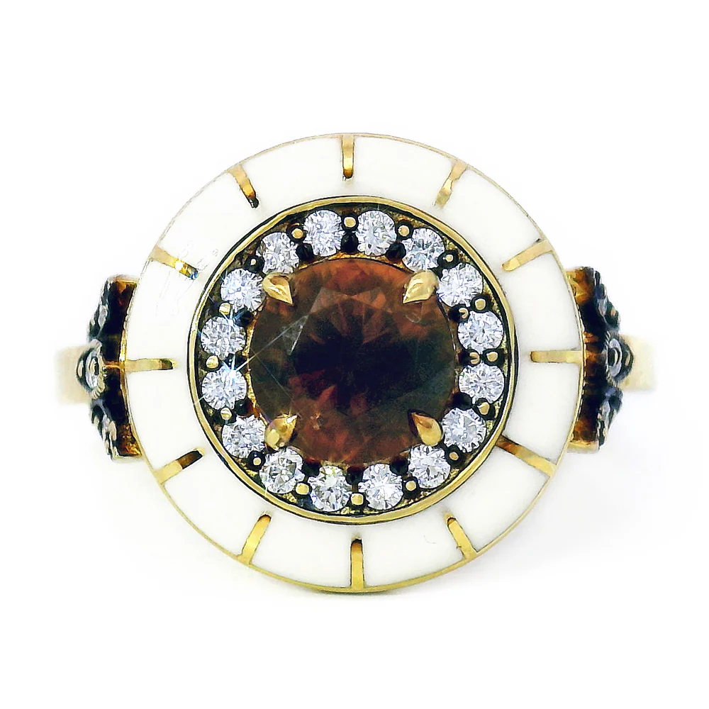 Orange-Brown Montana Sapphire & Enamel Ring - "Rock Candy Caramel Glow"