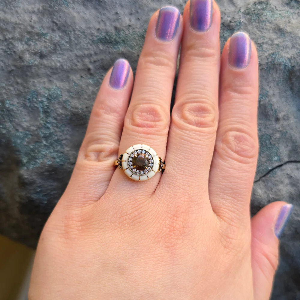 Orange-Brown Montana Sapphire & Enamel Ring - "Rock Candy Caramel Glow" - Image 2