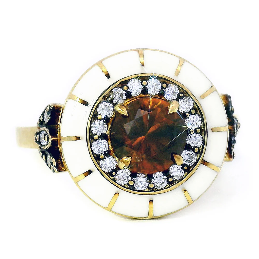 Orange-Brown Montana Sapphire & Enamel Ring - "Rock Candy Caramel Glow" - Image 3