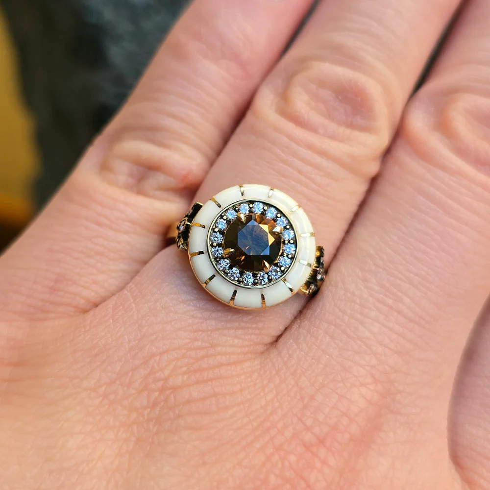 Orange-Brown Montana Sapphire & Enamel Ring - "Rock Candy Caramel Glow" - Image 6