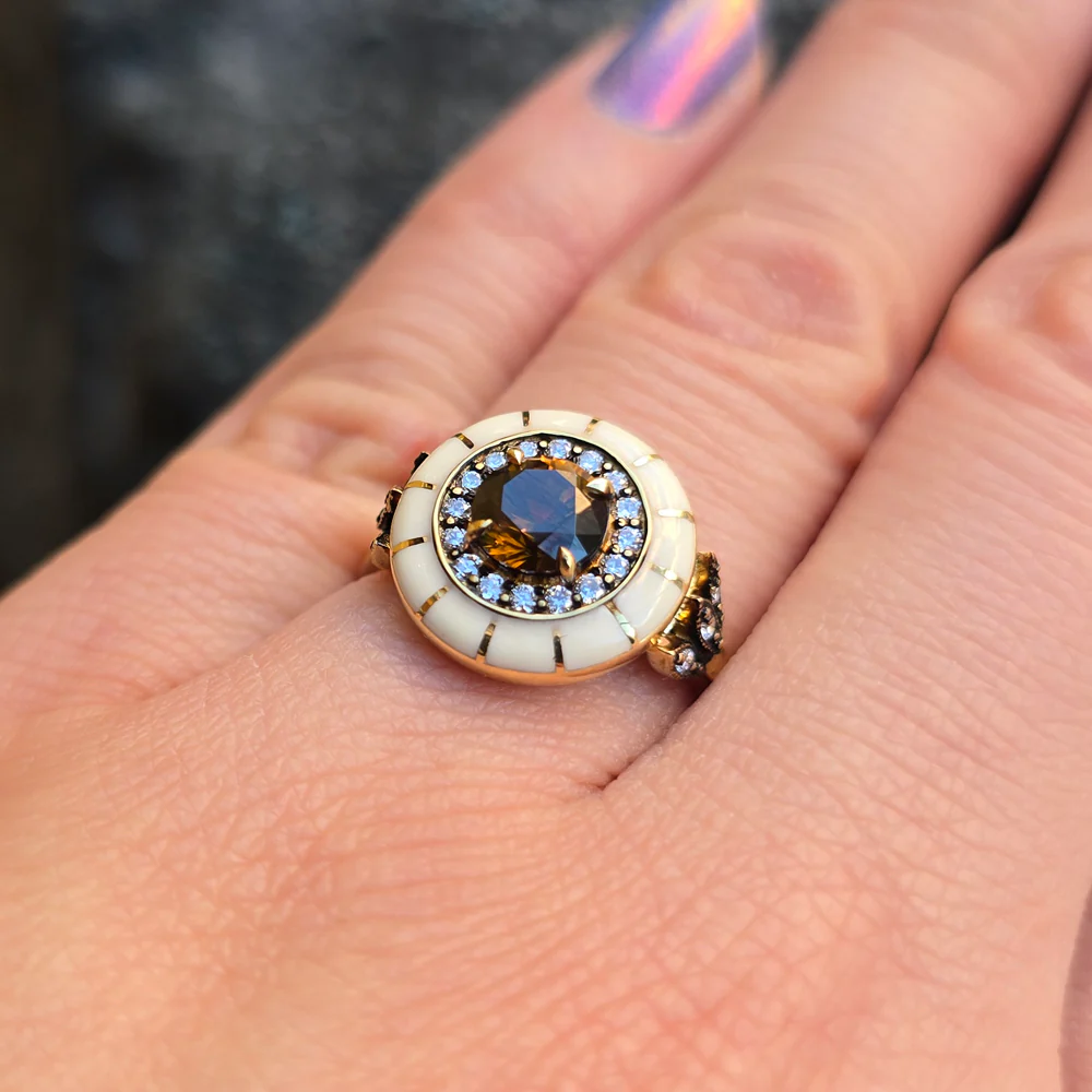 Orange-Brown Montana Sapphire & Enamel Ring - "Rock Candy Caramel Glow" - Image 7