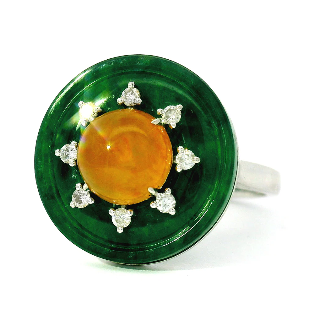 Orange & Green Jade Circle Ring - "Empress's Jewel" - Image 3