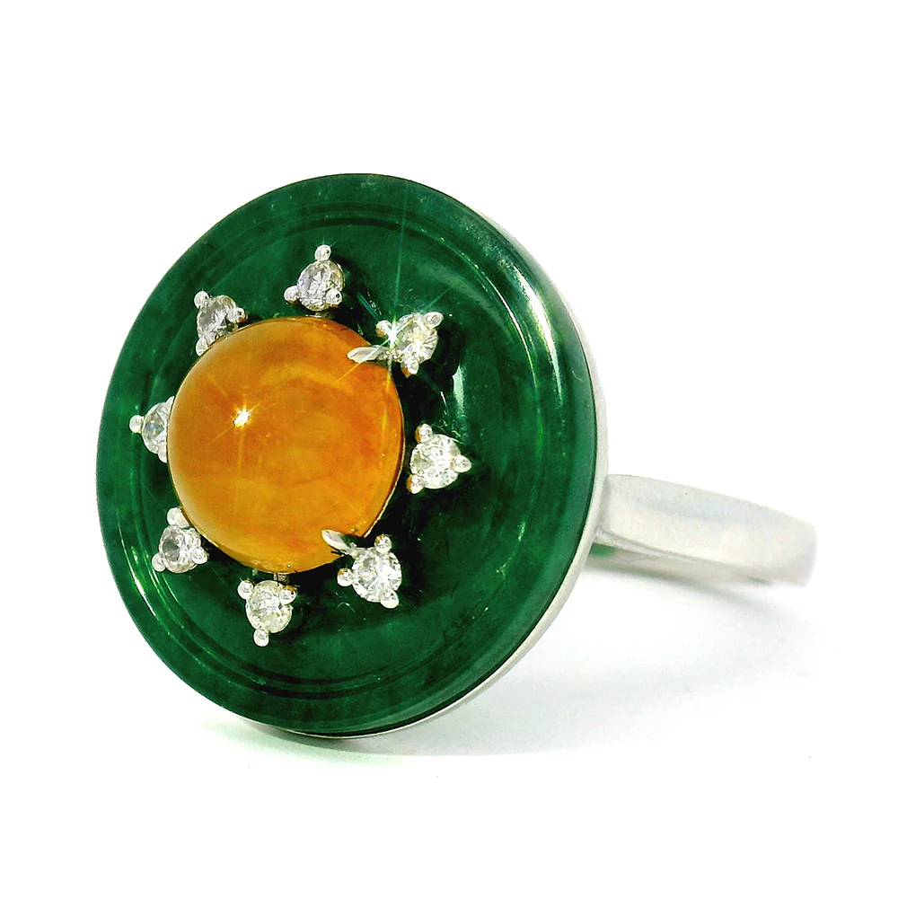 Orange & Green Jade Circle Ring - "Empress's Jewel" - Image 4