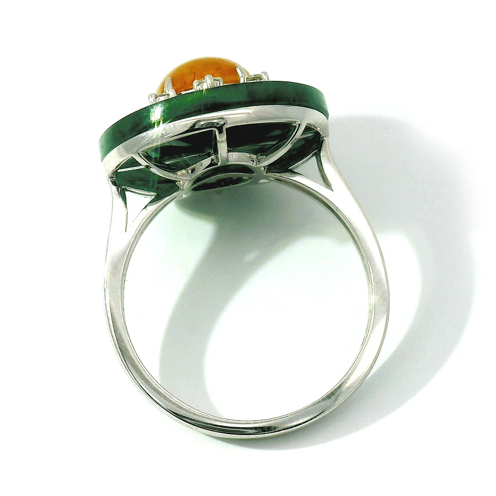Orange & Green Jade Circle Ring - "Empress's Jewel" - Image 7