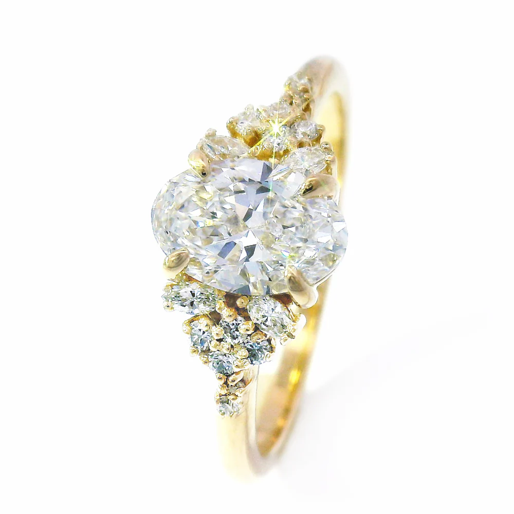 Oval Lab Grown Diamond Cluster Ring - "Aster" - Image 7