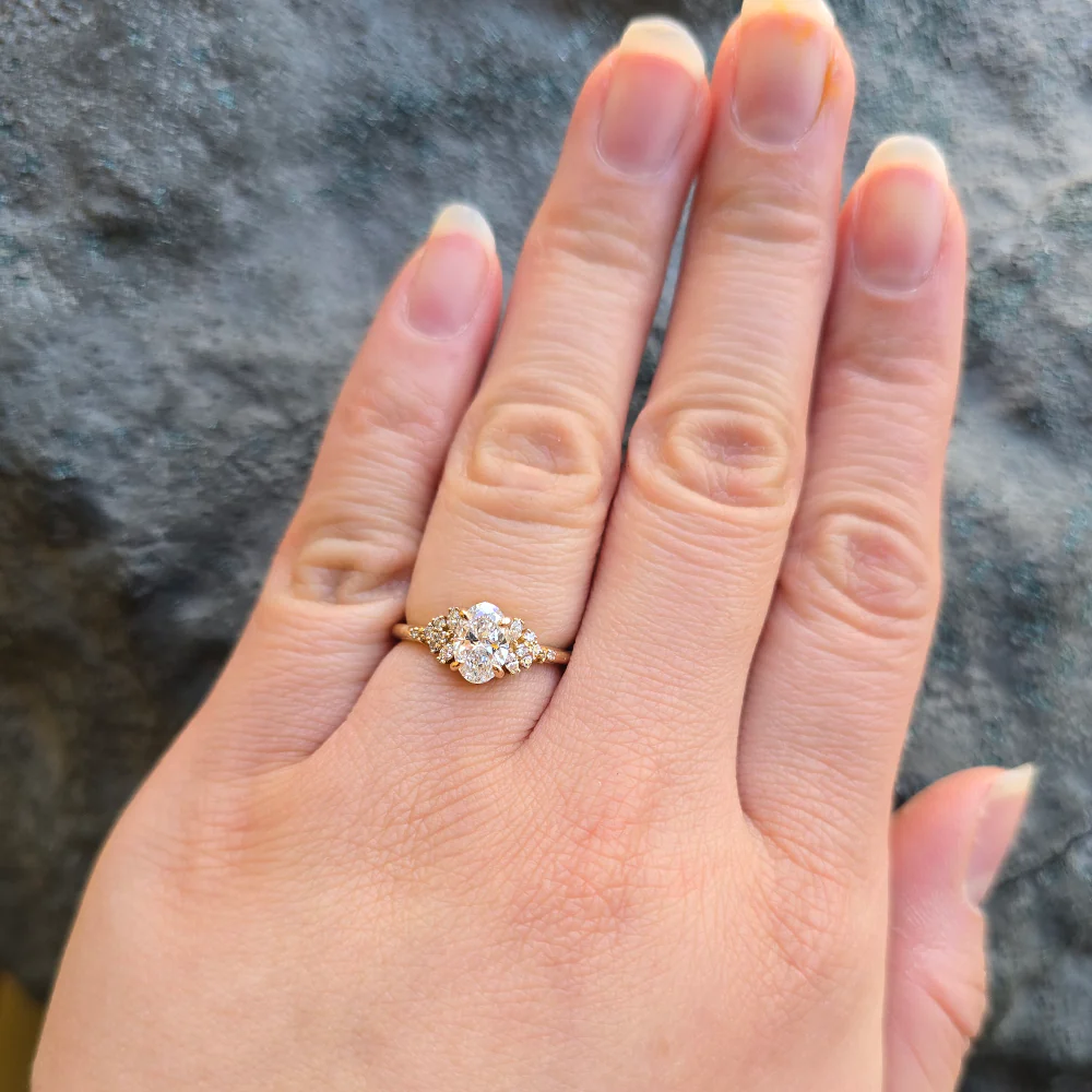 Oval Lab Grown Diamond Cluster Ring - "Aster" - Image 8