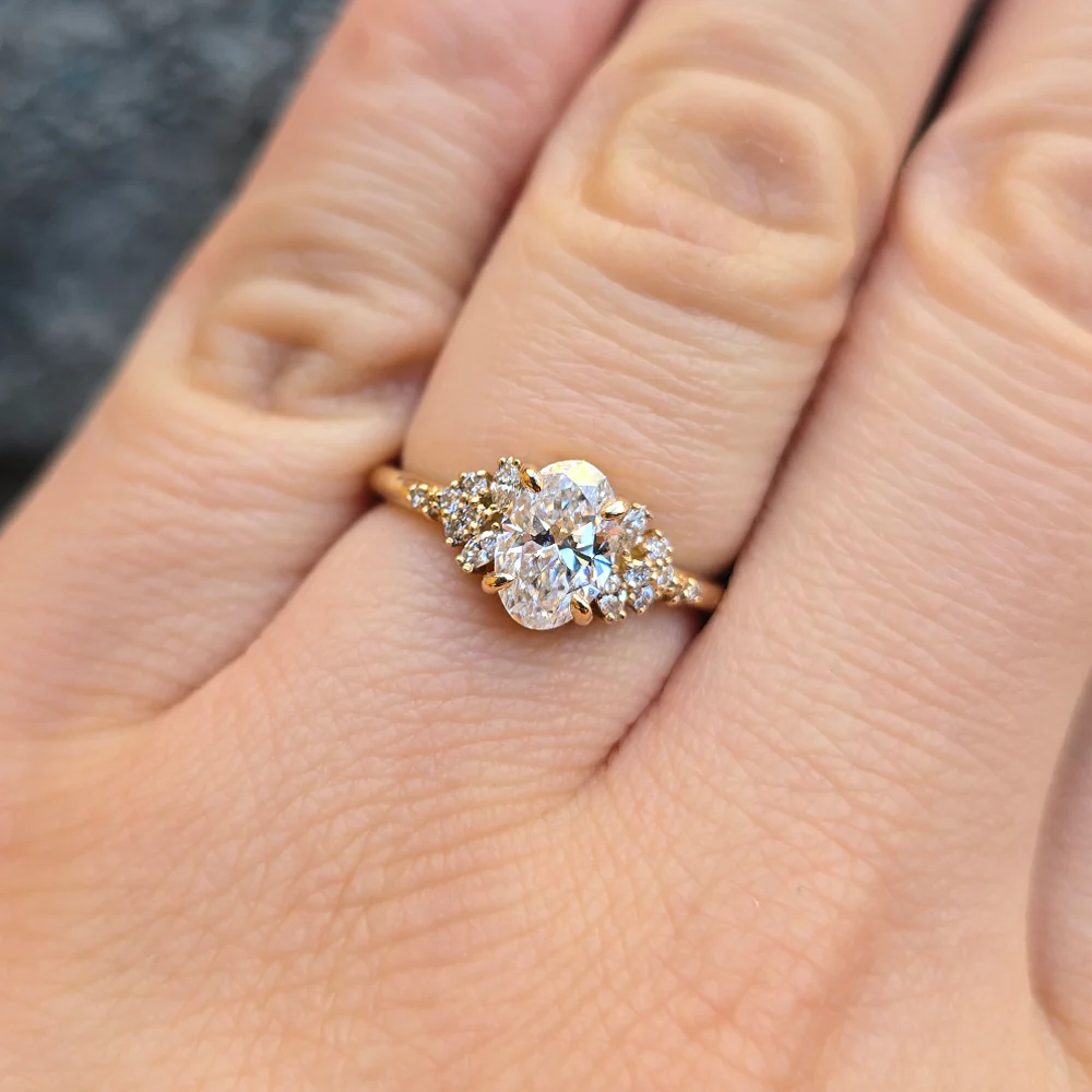 Oval Lab Grown Diamond Cluster Ring - "Aster" - Image 9
