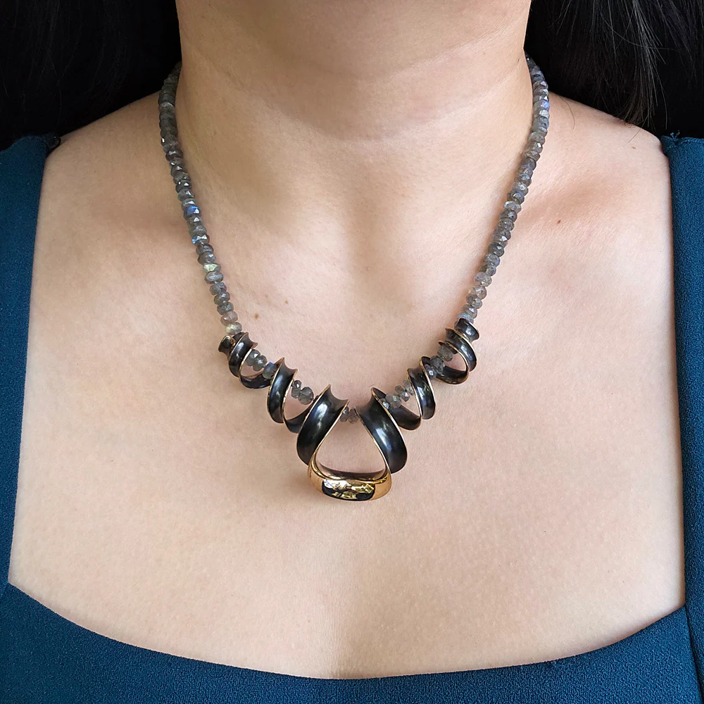 Oxidized Bronze Pendant - "Mirrored Helix" - Image 2
