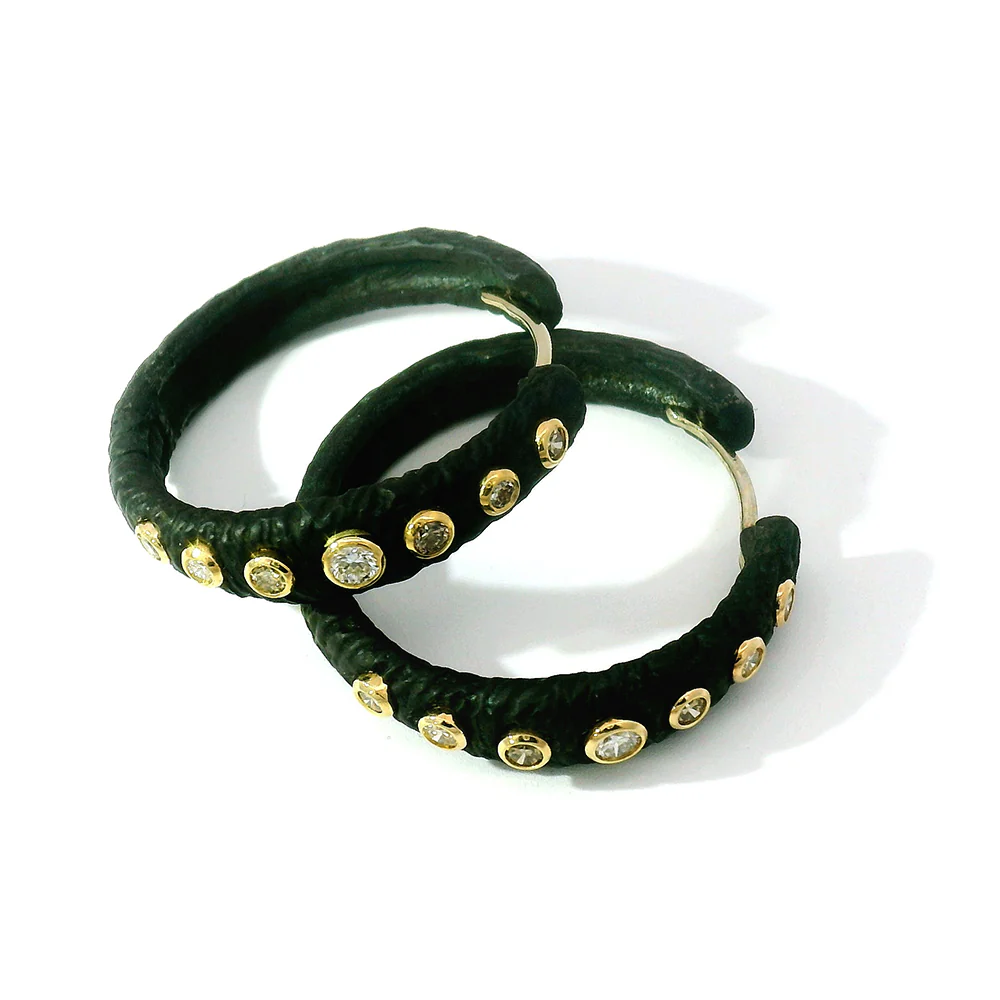 Oxidized Chrome and Diamond Hoops - "Pebble Bold" - Image 2