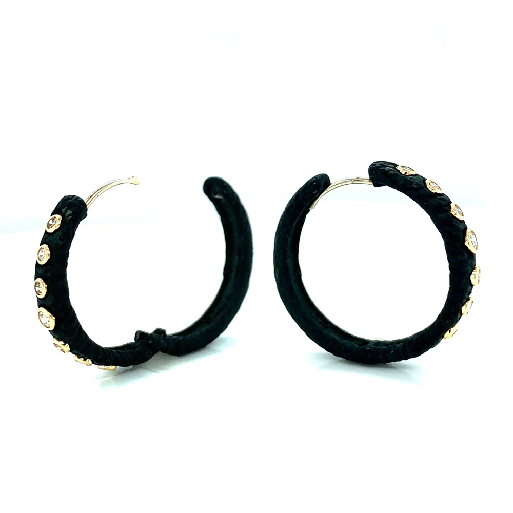Oxidized Chrome and Diamond Hoops - "Pebble Bold" - Image 3