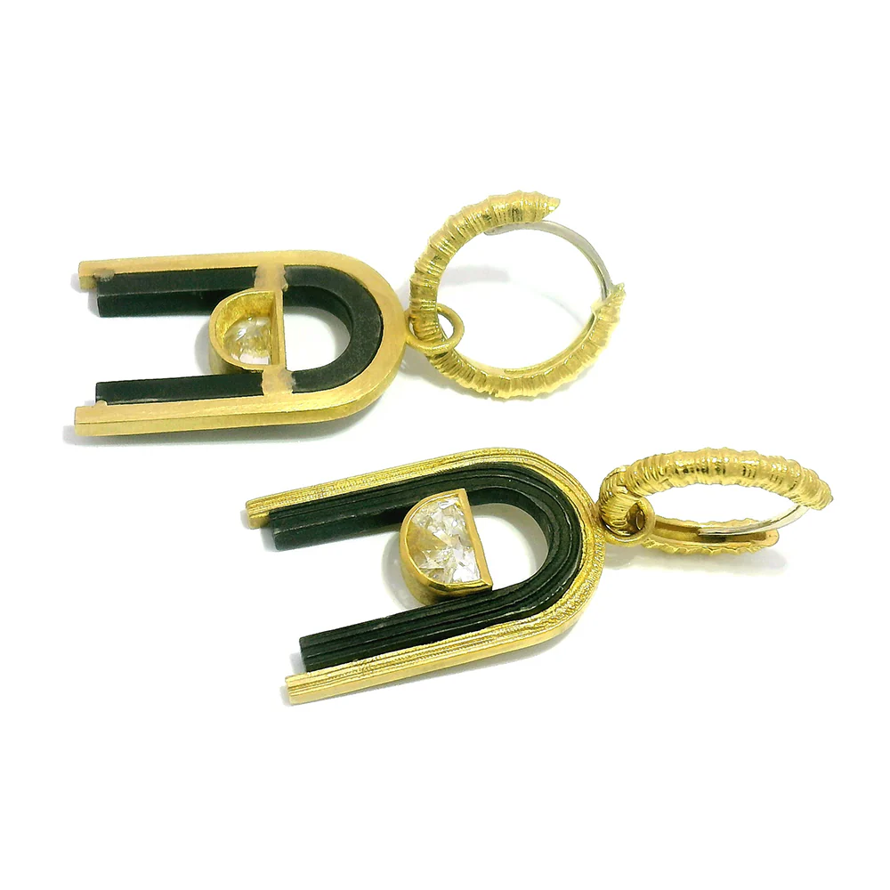 Oxidized Cobalt Chrome and Gold Diamond Earrings - Image 3